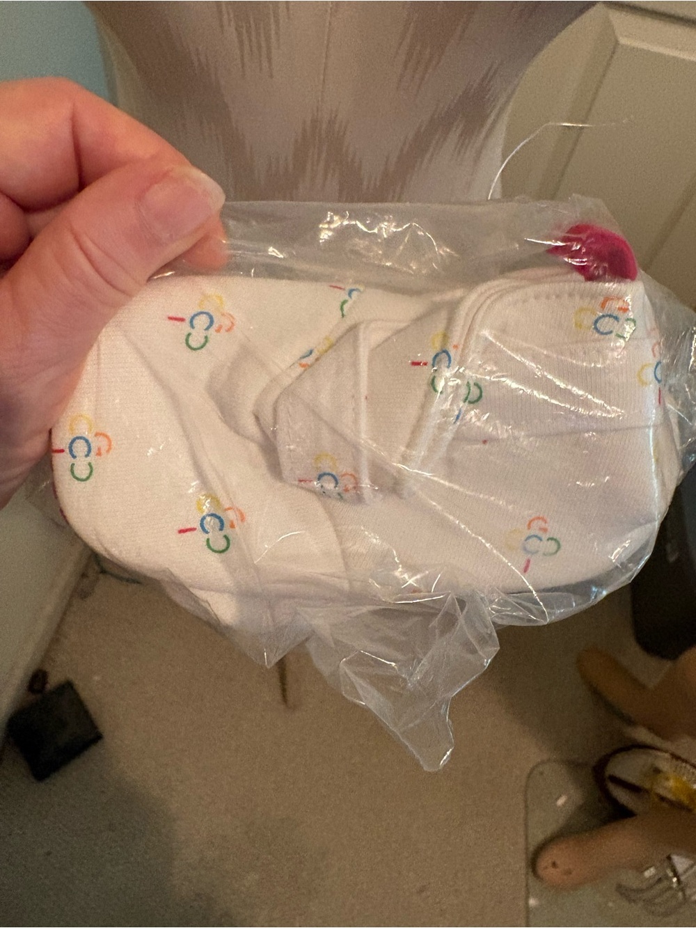 COOGI White Baby Crib Shoes with Multicolor Accent Prints